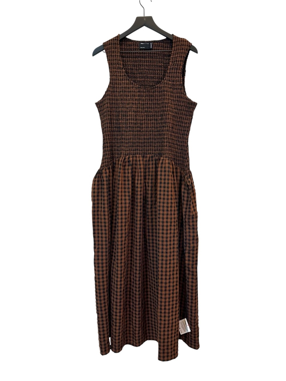 New ASOS Black and Brown Gingham Crinkle Scoop Neck Maxi Dress - Picture 3 of 5